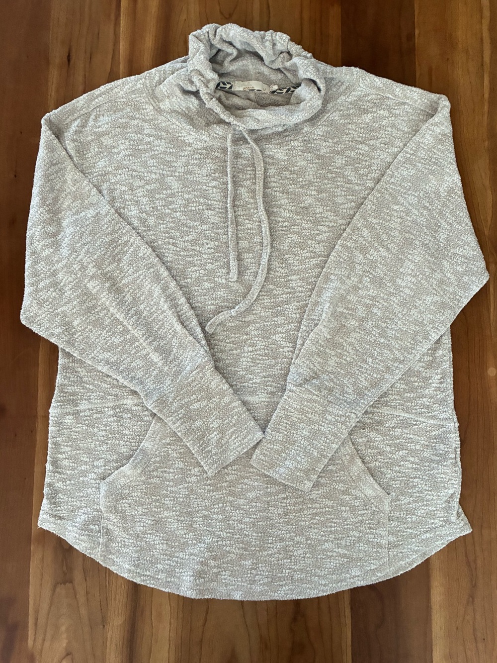 prAna Womens Cowl Neck Pullover Sweater Size M Tan Outdoor Walking Front Pocket